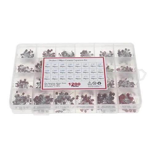 1200 Adet 2pF/100nF Seramik Mercimek Kondansatör Seti 24 Farklı Değerde - Kutulu