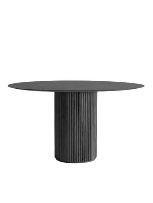 Vintage Yuvarlak Siyah Ahşap Bohem Masa 100x100