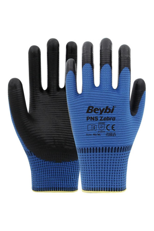 Pn5 Zebra Mavi Polyester Örme Nitril Eldiven No:10 (8 Adet) - Xl