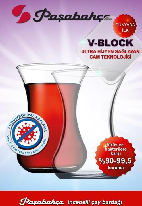 V-block Antimikrobiyal 6'lı Incebelli Çay Bardağı 42381 Fma03552