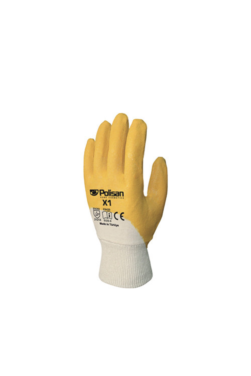 X1 Sarı Polyester Örme Nitril Eldiven No:10 (6 Adet) - Xl