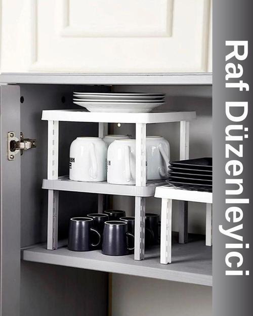 3'lü Kare Plastik Raf Düzenleyici Raf Yükseltici Dolap Içi Organizer