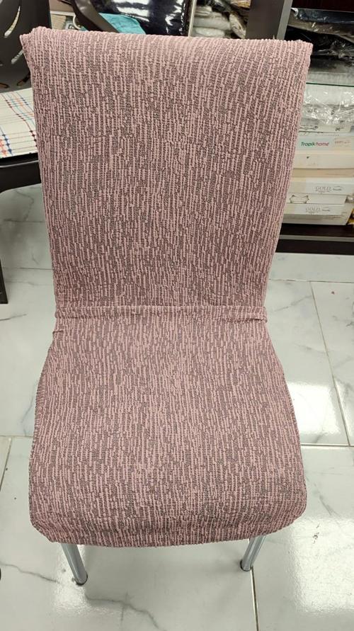 MANDAŞ 6LI SET Jakarlı Lastikli Eteksiz Sandalye Kılıfı-Ağaç Kabuğu Desen Pudra