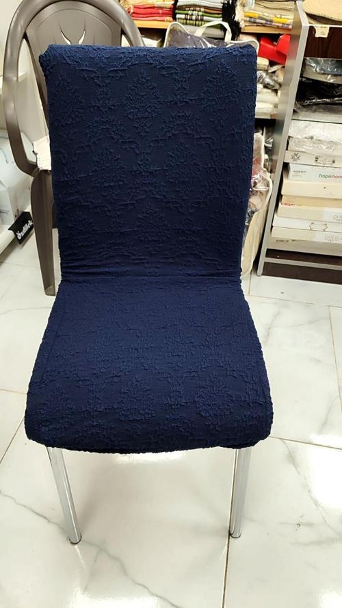 MANDAŞ 6LI SET Jakarlı Lastikli Eteksiz Sandalye Kılıfı-Şal Desen Lacivert