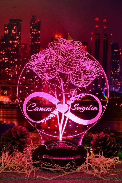 Gül Küre Sonsuzluk 3 Boyutlu Kişiye Özel Konsept Hediye Led Lamba