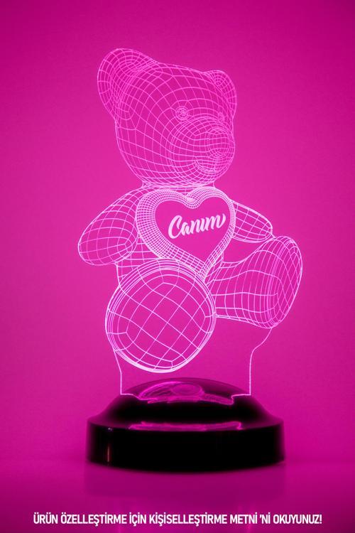 Ayı Teddy 3 Boyutlu Kişiye Özel Konsept Hediye Led Lamba