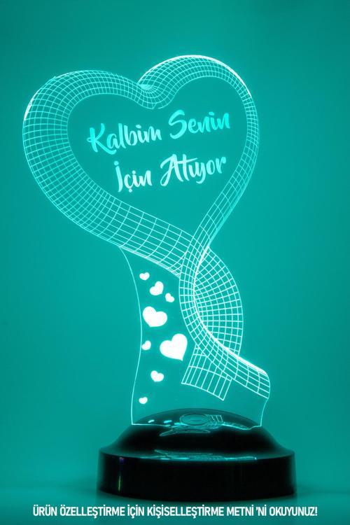 Tek Kalp 3 Boyutlu Kişiye Özel Konsept Hediye Led Lamba