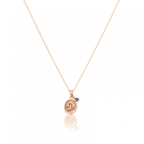 Desenli Oval Gümüş Harf Kolye - Rose