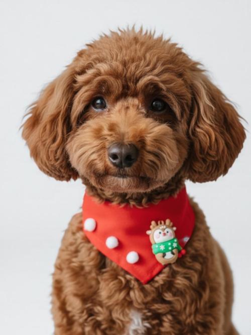 Christmas Squirrel Yılbaşı Köpek Bandanası | Ponponlu Kırmızı Noel Boyun Aksesuarı | Sevimli Sincap Figürlü Köpek Süsü |