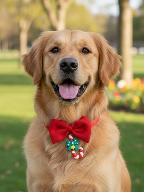Candy Xmas Yılbaşı Köpek Papyon Tasması | Kırmızı Fiyonk Boyun Aksesuarı | Noel Temalı Köpek Süsü | Orta ve Büyük Irklar