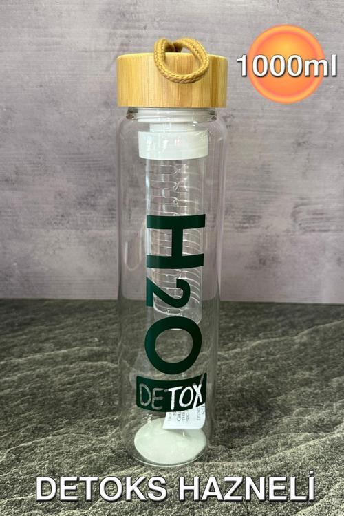 Detox Bambu Kapaklı Borosilikat Cam Matara 1lt