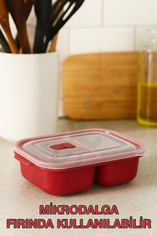 2x600ml Bölmeli Dikdörtgen Heat'n Go Saklama Kabı (Üçlü Set)