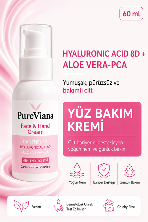 Nemlendirici Yüz Kremi 60ml – Hyaluronik Asit 8D + Aloe Vera + Cica – Bariyer Onarıcı, Yatıştırıcı