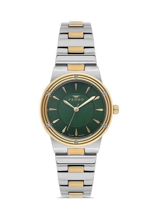 FL21586AWT-D6 Quartz Çelik Altın/Gri Yeşil Kadran 31 mm Kadın Kol Saati