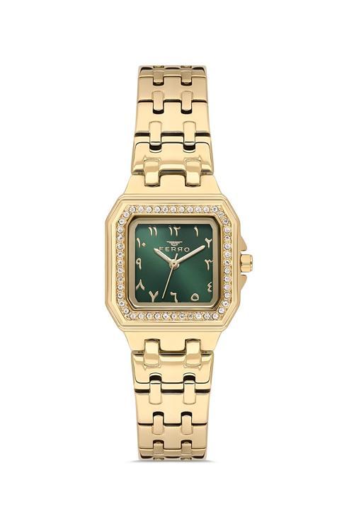 FL21609AWT-B6 Quartz Çelik Altın Rengi Yeşil Kadran 25 mm Kadın Kol Saati