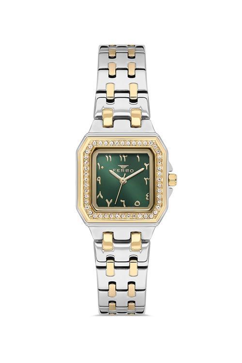 FL21609AWT-D6 Quartz Çelik Altın/Gri Yeşil Kadran 25 mm Kadın Kol Saati
