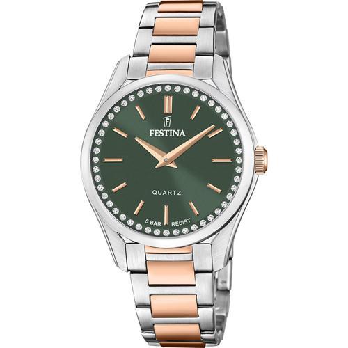 F20620/2 Quartz Çelik Rose/Gri Yeşil Kadran 36 mm Kadın Kol Saati