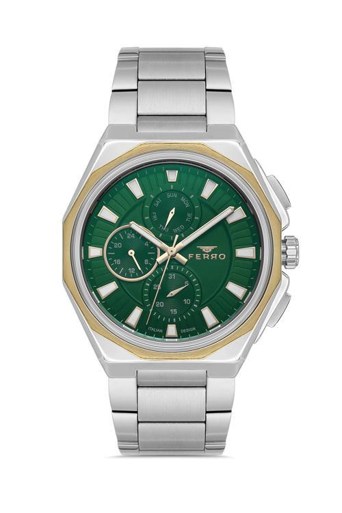 FM11590AWT-D6 Quartz Çelik Gri Yeşil Kadran 44 mm Erkek Kol Saati