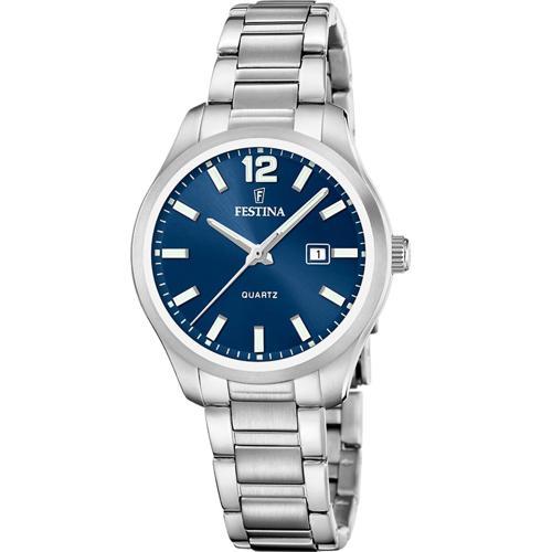 F20737/4 Quartz Çelik Gri Mavi Kadran 34 mm Kadın Kol Saati