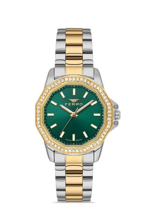 FL21540AWT-D6 Quartz Çelik Altın/Gri Yeşil Kadran 32 mm Kadın Kol Saati