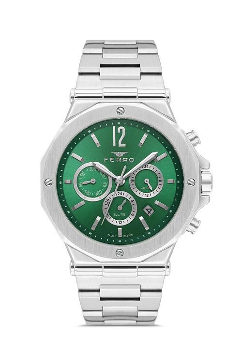 FM43020A-A6 Quartz Çelik Gri Yeşil Kadran 43 mm Erkek Kol Saati