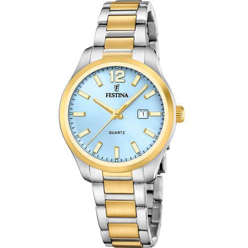 F20739/3 Classics Quartz Çelik Altın/Gri Mavi Kadran 34 mm Kadın Kol Saati