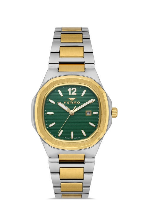 Quartz Çelik Altın/Gri Yeşil Kadran 24 mm Kadın Kol Saati