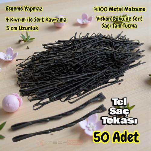 Siyah %100 Metal Esnemez Dayanıklı Kadın Saç Tel Tokası 50 Adet