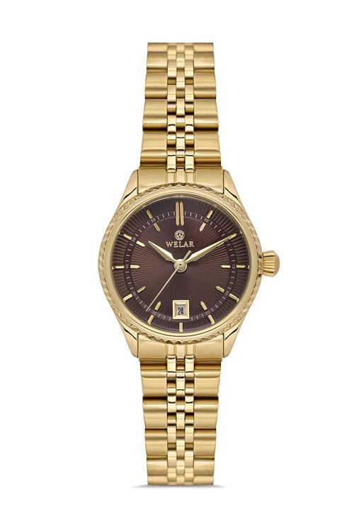 Wel 2511-5 Kadın Kol Saati – Çelik Kasa & Kordon, Takvimli, Gold Renk, 3 ATM Suya Dayanıklı