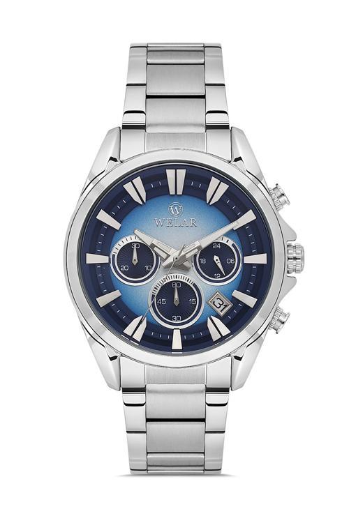 Wel2510-1 Erkek Kol Saati Kronometreli, Çelik Kasa Kordon, Su Geçirmez, Silver Renk