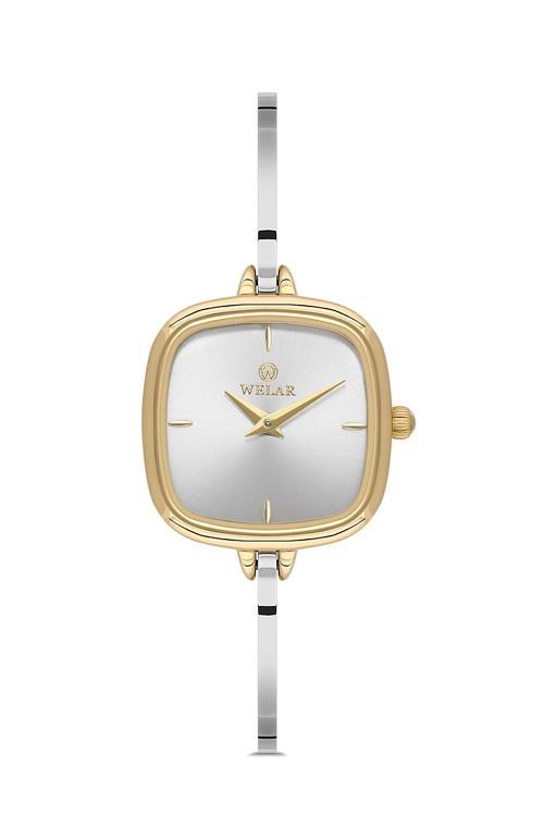 Wel 2501-4 Kadın Kol Saati –Yarım Kelepçe Model, Gold Silver Renk, 3 ATM Suya Dayanıklı