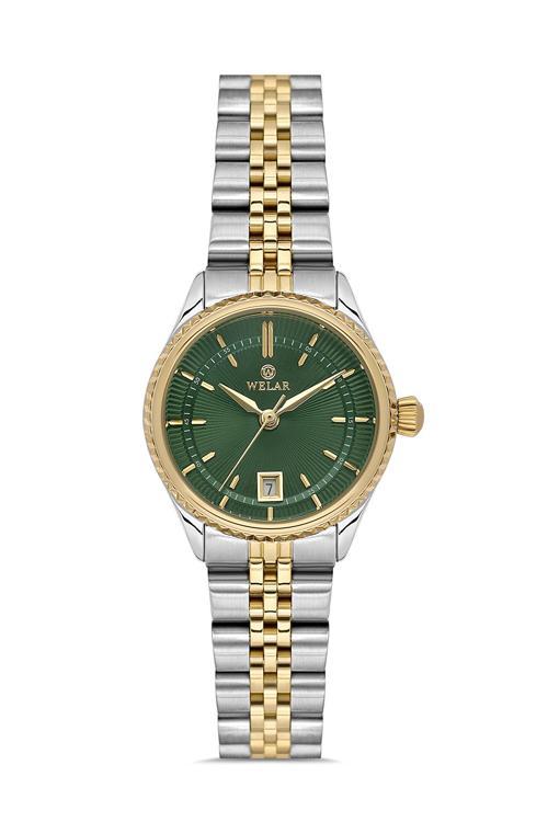 Wel 2511-3 Kadın Kol Saati – Çelik Kasa & Kordon, Takvimli, Gümüş Gold Renk, Su Geçirmez