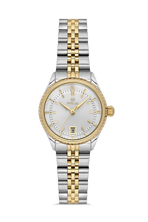 Wel 2511-2 Kadın Kol Saati – Çelik Kasa & Kordon, Takvimli, Gümüş Gold Renk,Su Geçirmez
