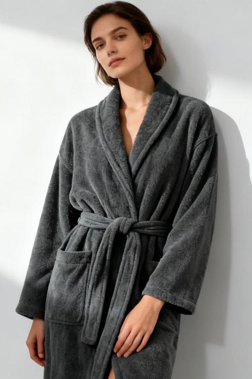 %100 Pamuk Antrasit Bornoz - Şalyaka Otel Bornozu, Spa Için Ideal, Günlük Kullanıma Uygun