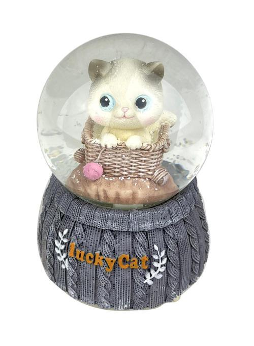 Şanslı Kedi - Lucky Cat Işıklı ve Müzikli Kar Küresi Büyük Boy
