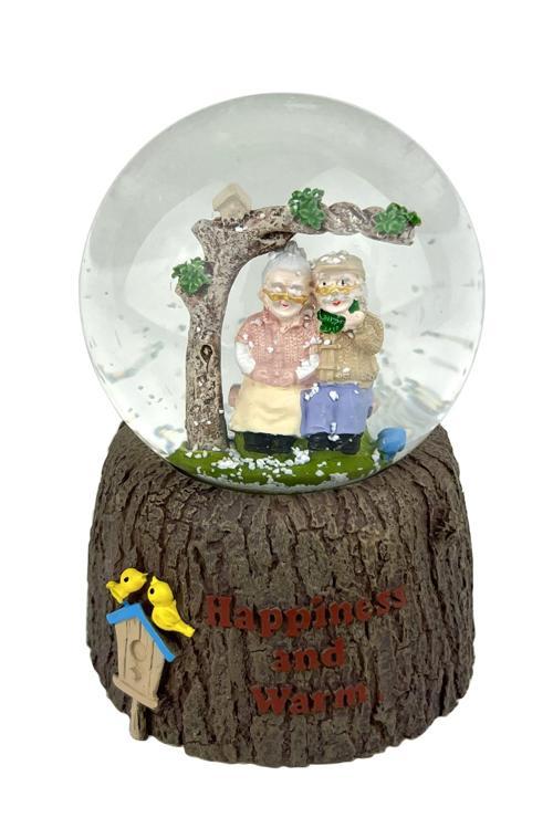 Happiness And Warm - Sevimli İhtiyar Çift Işıklı ve Müzikli Kar Küresi