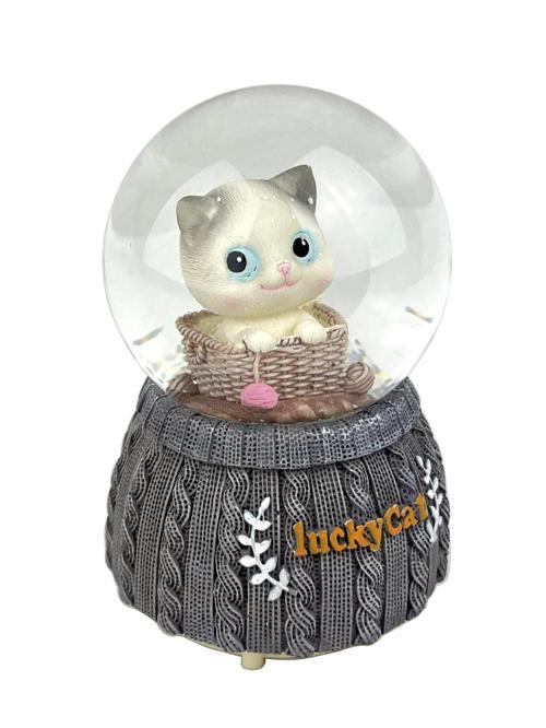 Lucky Cat - Şanslı Kedi Işıklı ve Müzikli Kar Küresi