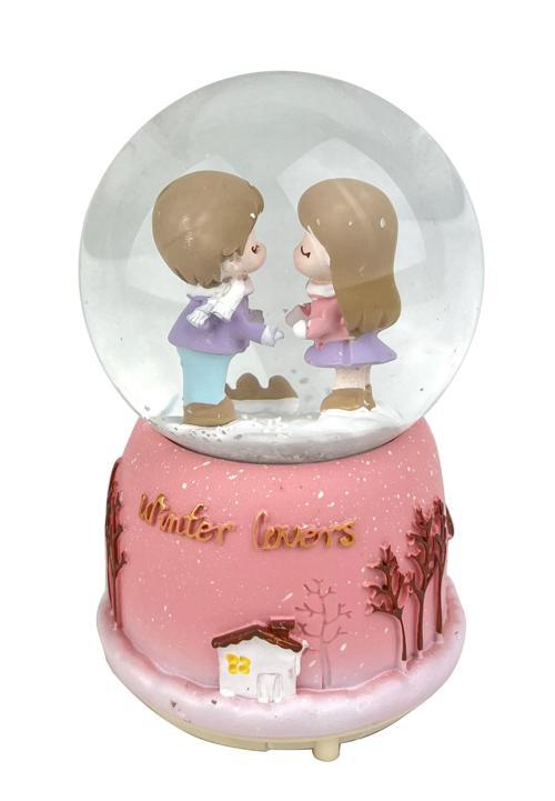 Winter Lovers - Kış Aşıkları Işıklı ve Müzikli Kar Küresi Pembe