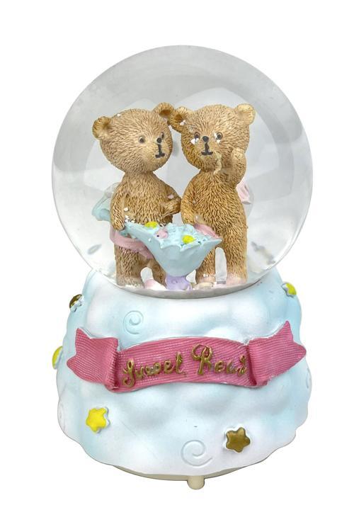 Sweet Bebi - Sevimli Ayıcıklar Işıklı ve Müzikli Kar Küresi Açık Mavi