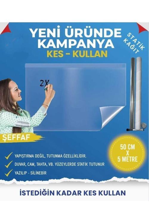 Kes Kullan Statik Kağıt 50 Cm X 5 Metre Akıllı Şeffaf Tahta + Kalem