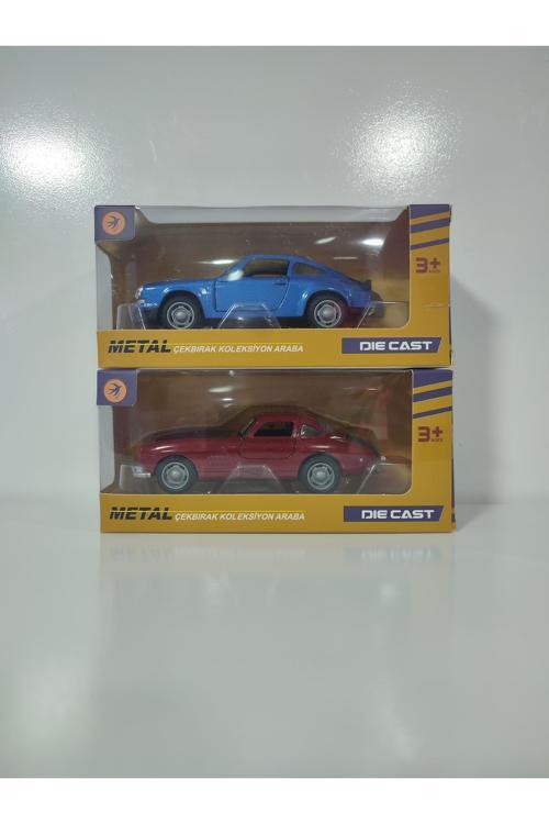 Nostalji 12 Cm Çek Bırak Mavi Porsche Ve Kırmızı Musteng 2 Li Set