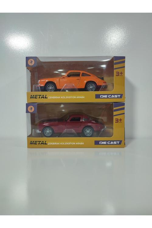 Nostalji 12 Cm Çek Bırak Turuncu Porsche Ve Kırmızı Musteng 2 Li Set