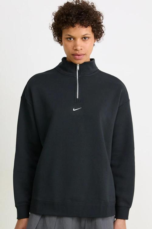 Sportswear Fleece 1/4 Zipped Oversized Sweatshirt Kadın Oversize 1/4 Fermuarlı Sweatshirt Siyah