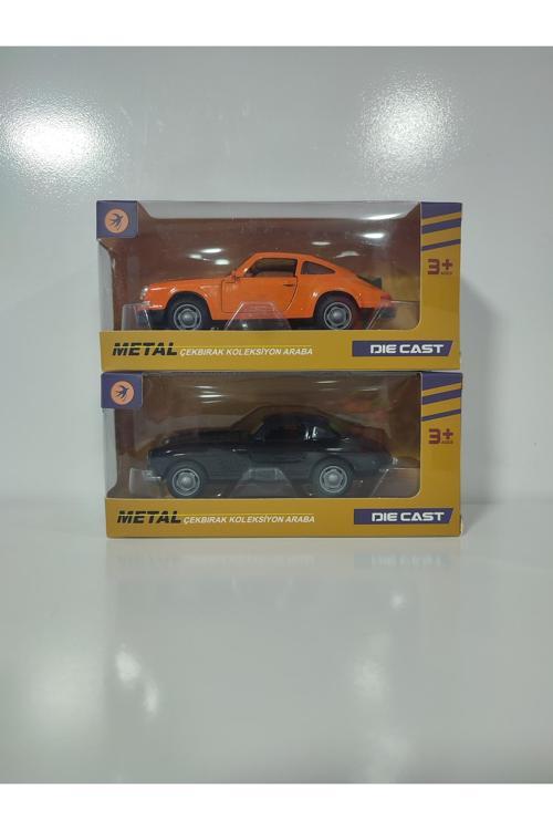 Nostalji 12 Cm Çek Bırak Turuncu Porsche Ve Siyah Musteng 2 Li Set