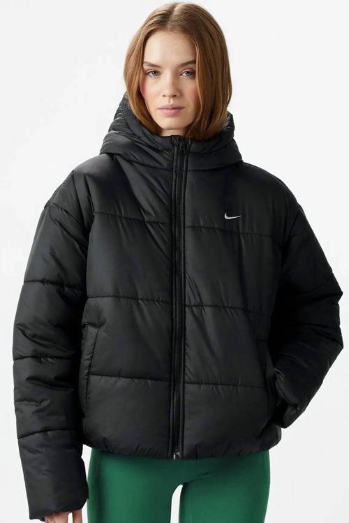 Terma Fit Synthetic Fill Loose Fit Classic Puffer Jacket Kadın Kapüşonlu Bol Kesim Şişme Mont Siyah