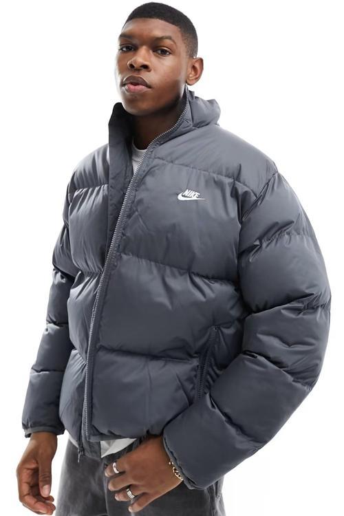 Clup Puffer Synthetic Fill Full Zip Loose Fit Men's Jacket Erkek Bol Kesim Suitici Mont Gri