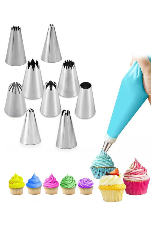 Krema Sıkma Torbası Seti 10 Parça Pasta Krema Süsleme Torbası Evde Tatlı Yapımı Pastacılık Malzemesi