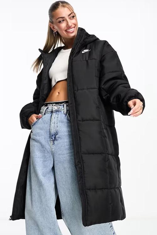 Terma Fit Synthetic Fill Loose Fit Classic Maxi Puffer Jacket Kadın Kapüşonlu Bol Kesim Parka Siyah