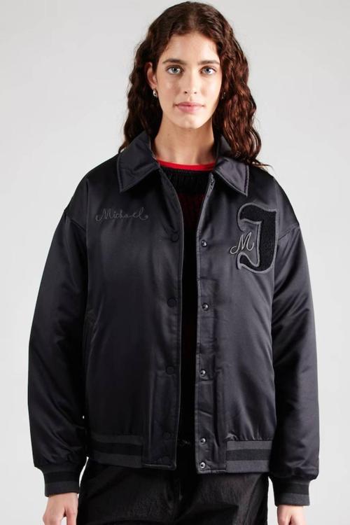 Michael Jordan Varsity Loose Fit Bomber Jacket Black Kadın Bol Kesim Ceket Mont Siyah