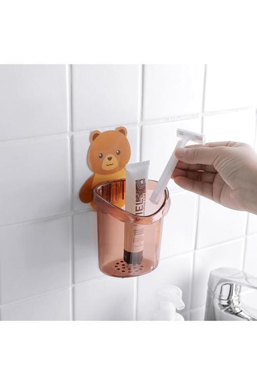 Ayıcık Desenli Kendinden Yapışkanlı Banyo Organizeri Pratik Ve Sevimli Düzenleyici Diş Fırçalık